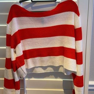 “where’s waldo” knit cropped sweater